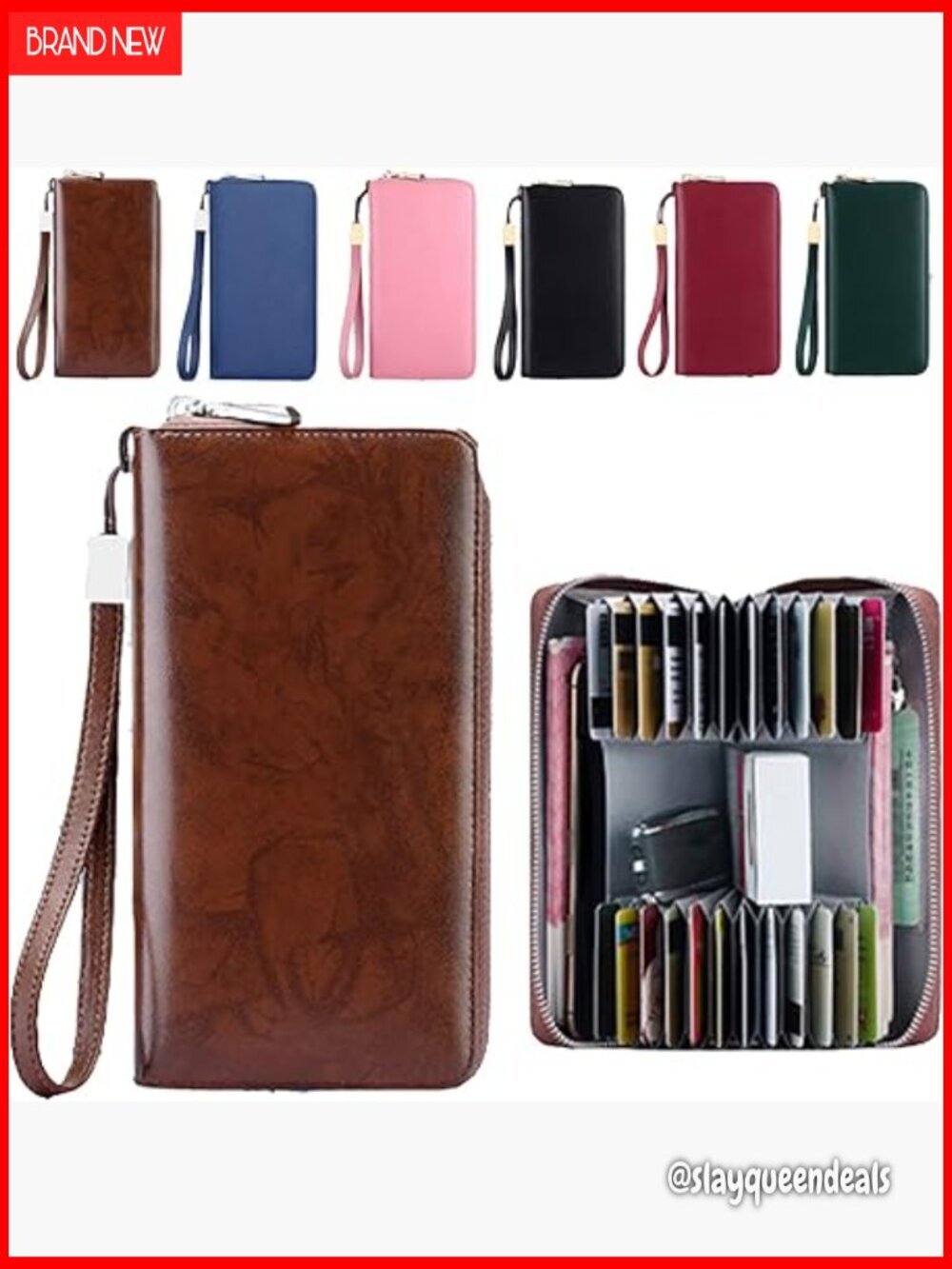 Large Capacity RFID Blocking Leather Wallet 24 Card Slots Zipper Organizer